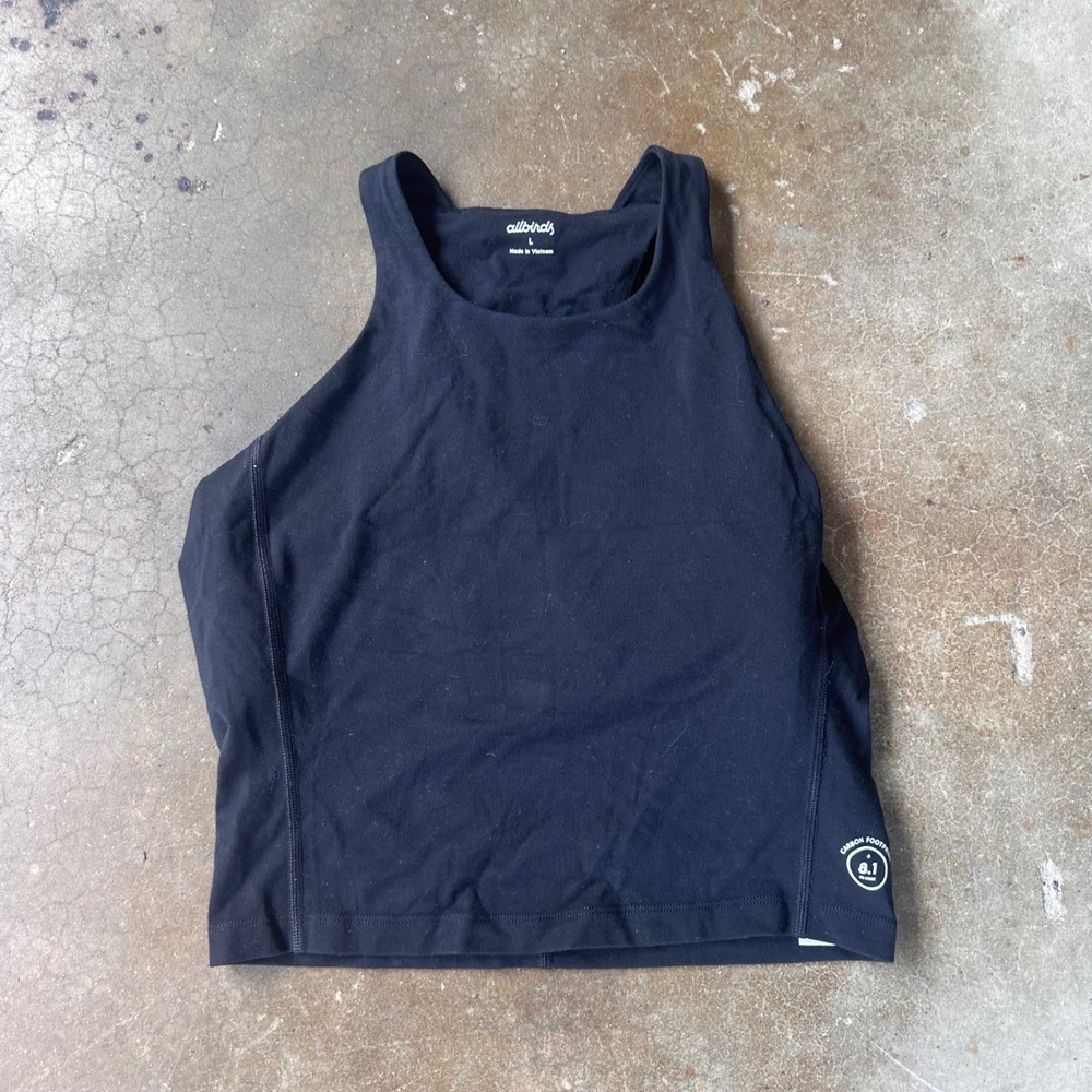 Allbirds Natural Run Tank Womens L Black Excellent High Neck Built-in Bra Active